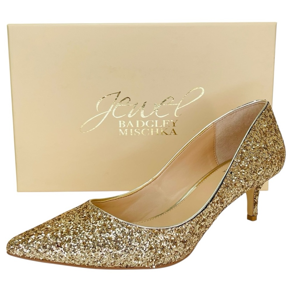 Jewel Badgley Mischka Royalty Gold Chunky Shimmer Womens Heels Size 10M - Picture 11 of 12